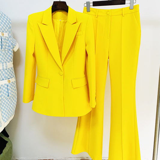 Elegant Blazer And Flared Pants Set Casual Two-Piece Suit