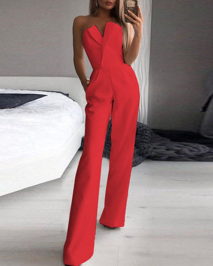 Chinese Style Long Jumpsuit Elegant Office Wear