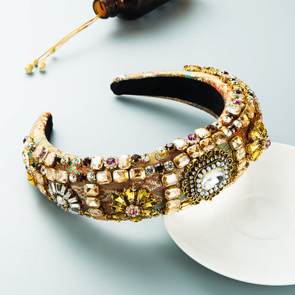 Baroque Wide Headband with Rhinestones for Women