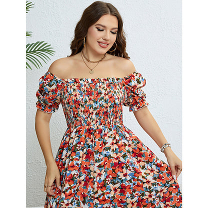 Summer Floral Off-Shoulder Waist-Defining Maxi Dress