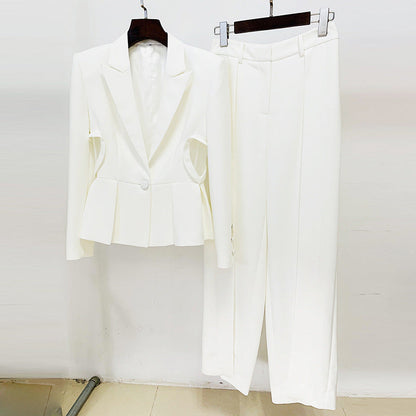Slim Fit Lace Heart Blazer & Split Leg Trousers Set