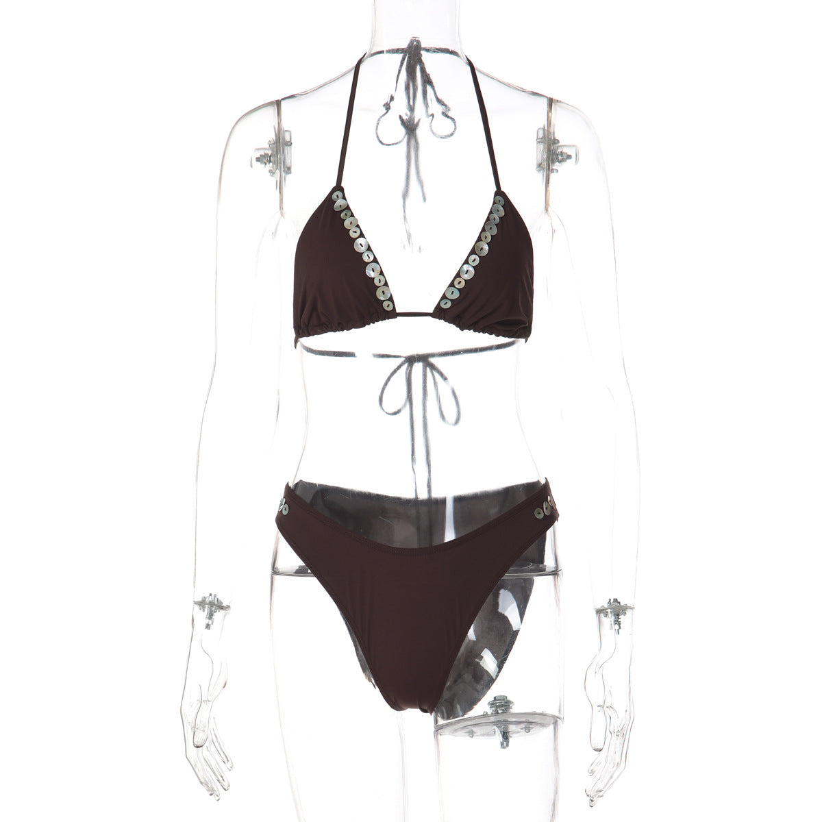 Sexy Bandeau Top With Shell Button Decoration And Matching Shorts Set