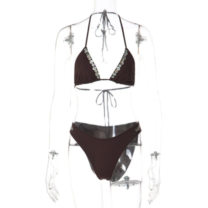 Sexy Bandeau Top With Shell Button Decoration And Matching Shorts Set