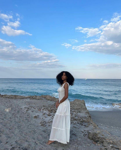 New Lazy Resort Style Pleated Front Cuff Design Extra-Long Dress Goddess Skirt Swing Skirt