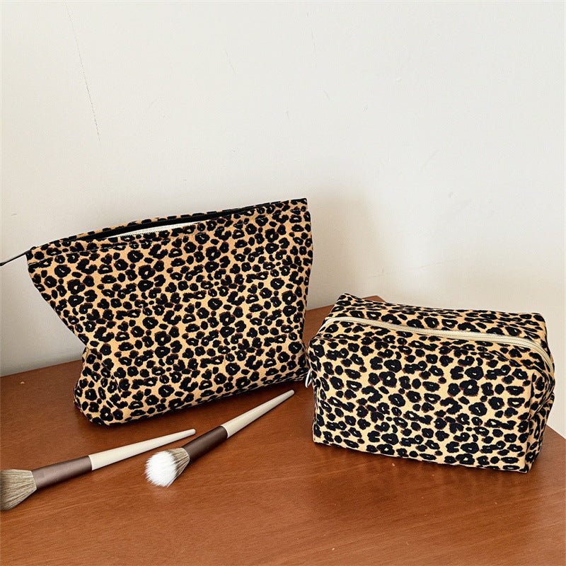 Leopard Print Color Block Portable Cosmetic Bag