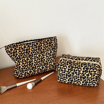 Leopard Print Color Block Portable Cosmetic Bag