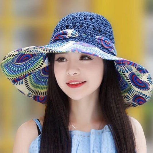 Hat Women'S New National Style Big Eaves Sun Protection Hat Uv Fisherman Hat Straw Hat