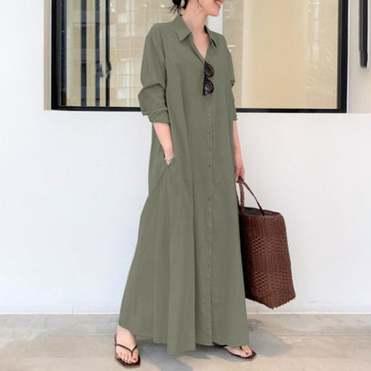 New Solid Color Simple Loose Casual Long Shirt Dress