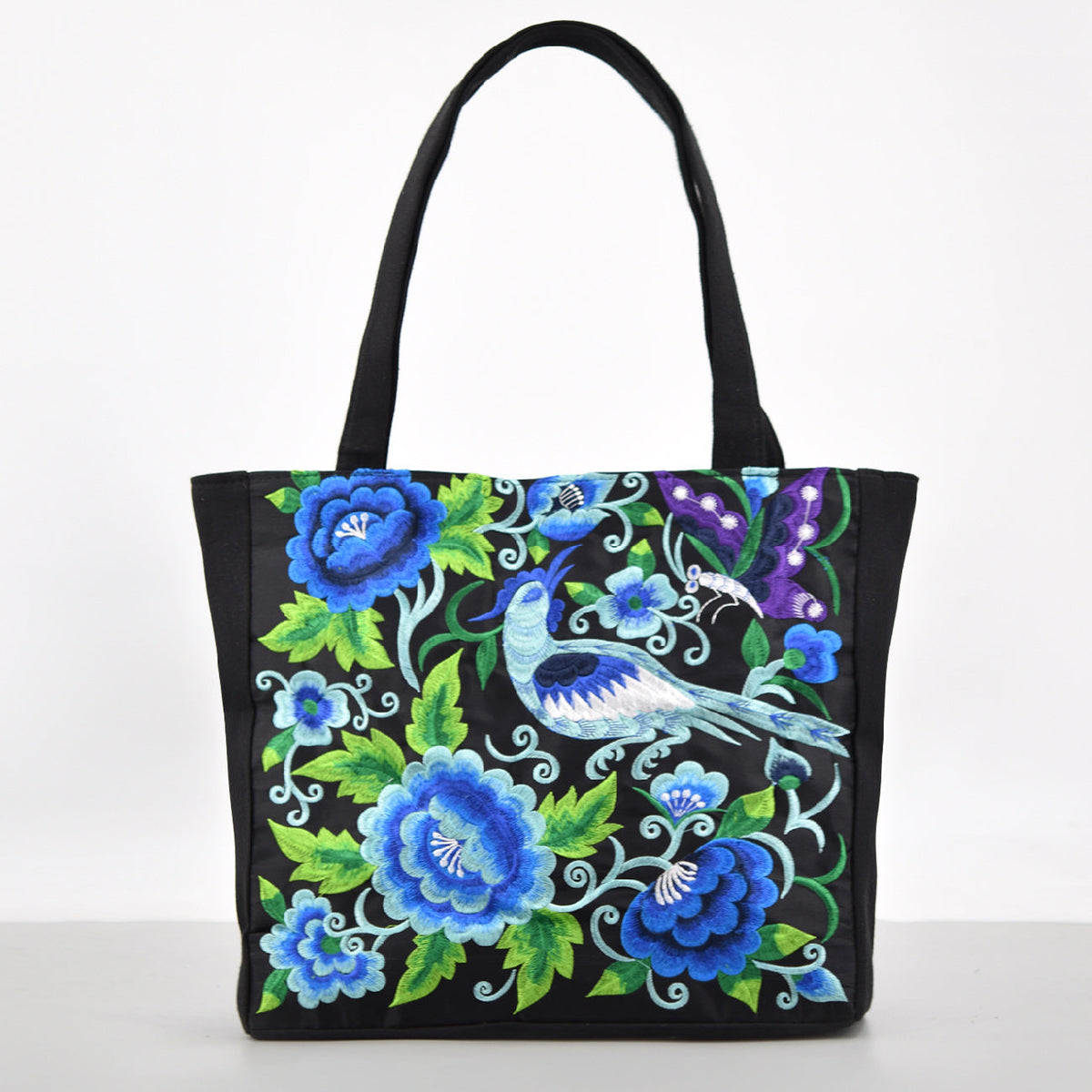 Ethnic Style Embroidered Shoulder Bag With Large Capacity Women'S Tote Bag, Canvas, National Style Peony Handbag, Shopping Bag