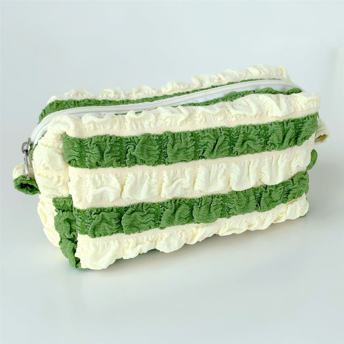 Color Block Striped Pleated Make Up Bag