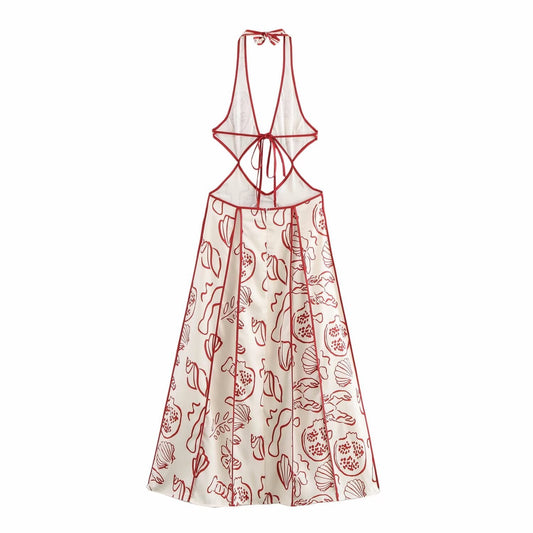 Sexy Halter Floral Cutout Sleeveless Maxi Dress