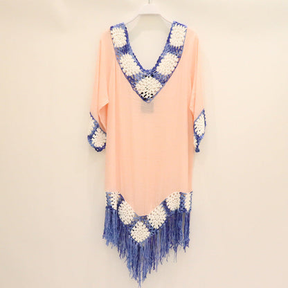 Hand Crochet Fringed Lace Outdoor Hollow Hand-Woven Beach Sunscreen Bohemian Beach Skirt Women