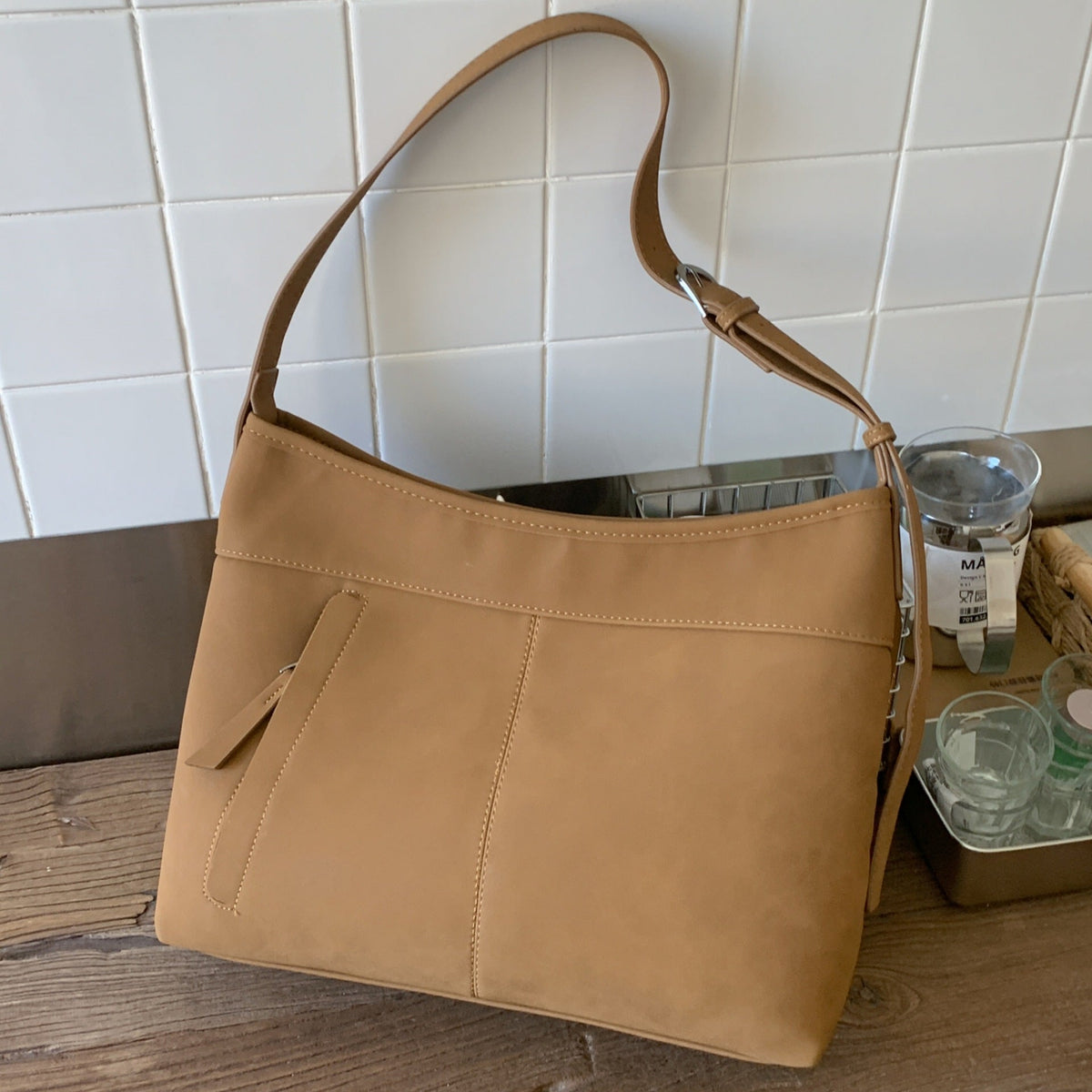 Vintage Style Casual Tote Bag Large Capacity PU Shoulder Bag