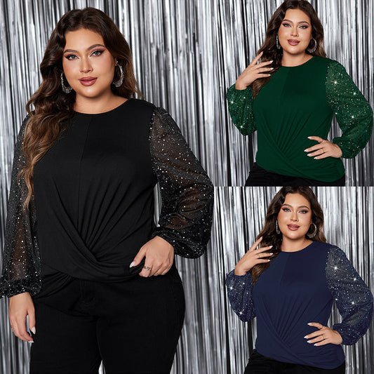 New Puff Sleeve Shirt Chic Casual Round Neck Oversized Blouse