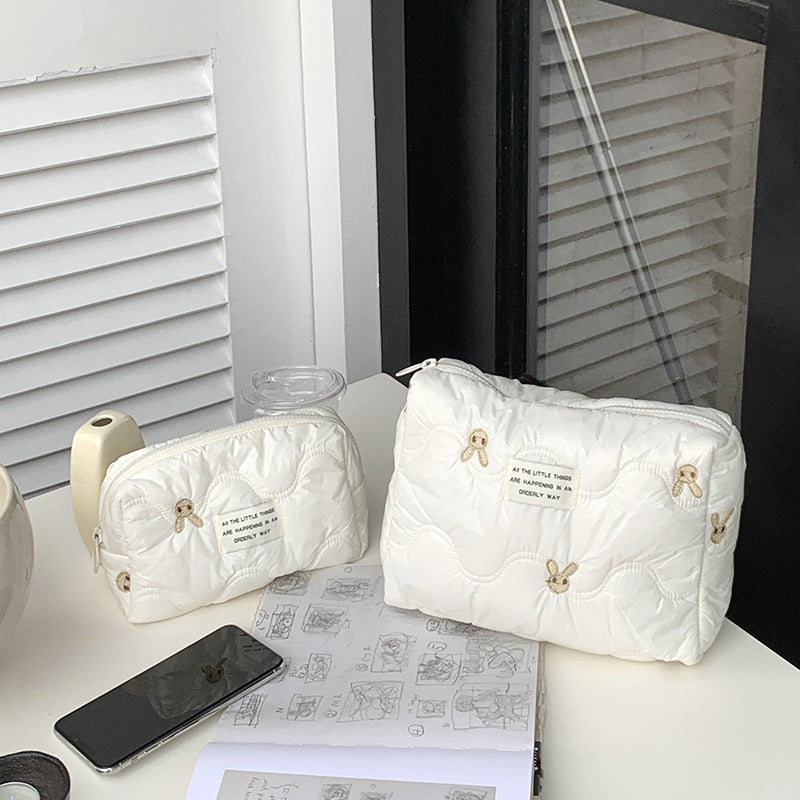 Large Capacity Embroidered Bunny Makeup Bag Portable Travel Organizer
