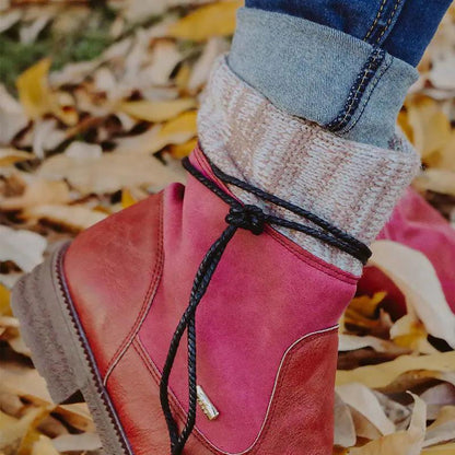 Round Toe Women'S Leather Boots With Side Zipper, Thick Heel, Warm Martin Boots, Low-Heeled Plus Size Women'S Boots