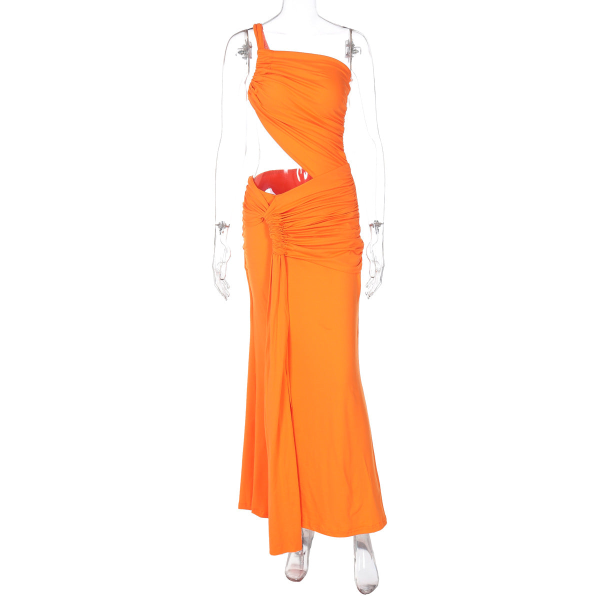 Elegant One-Shoulder Lace Trim Bodycon Dress