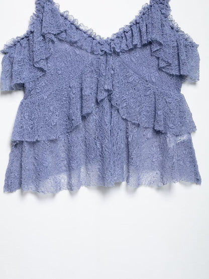 Lace Ruffle Spaghetti Top Maxi Skirt Sets