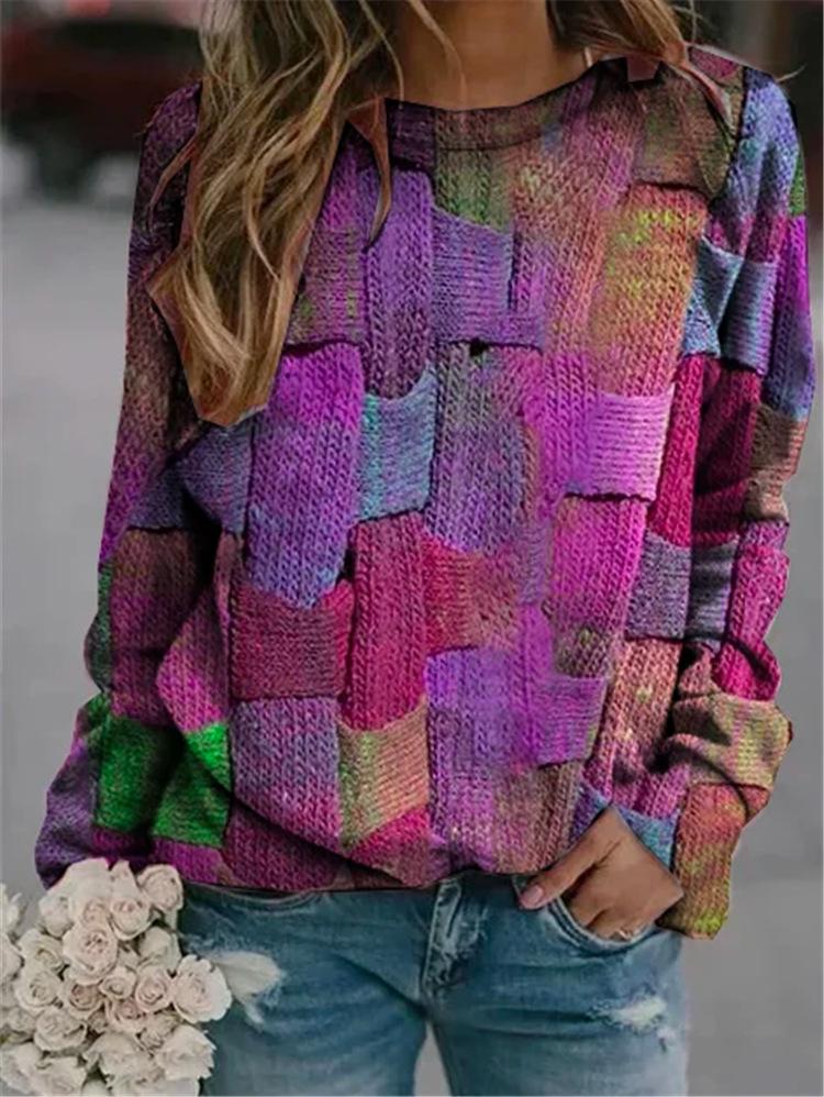 Long Sleeve Round Neck Printed Loose Pullover Sweater Women'S Clothing