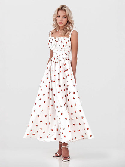 Floral Print V Neck High Waist Maxi Dress