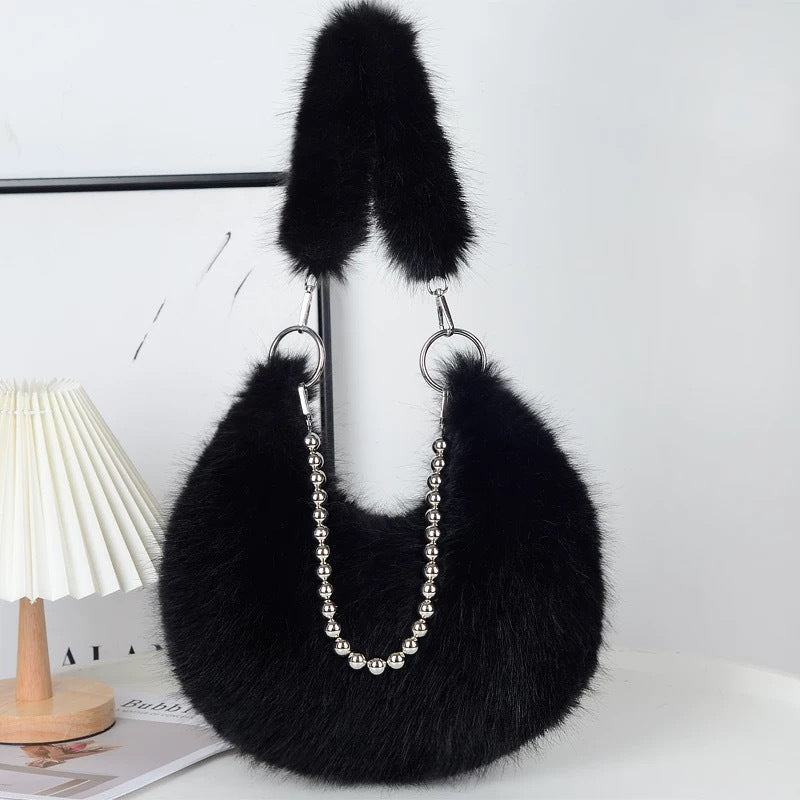 Elegant Furry Faux Fox Fur Shoulder Bag