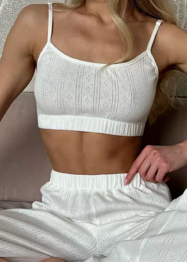 Knit Lounge Set White Lightweight Cozy Comfort