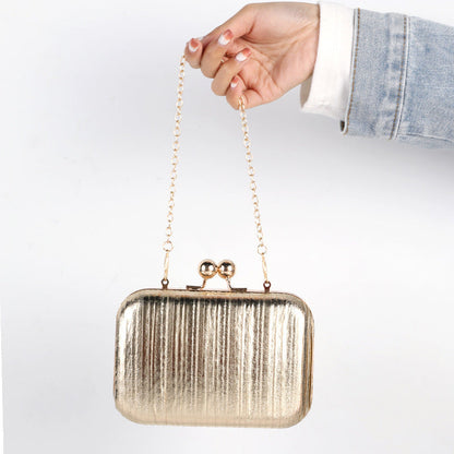 Metallic Pleated Evening Clutch Bag Stylish Formal Purse