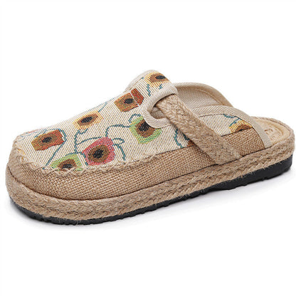 Cloth Shoes Linen Big Head Slippers Flat Heels Cotton Low Top Women'S Slippers Shoes