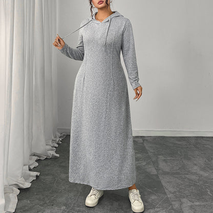 Hooded Gray Dress Elegant Long Sleeve A-Line Dress