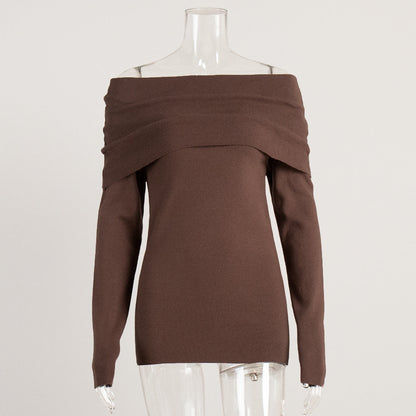 Off-Shoulder Long Sleeve Knit Top for Women