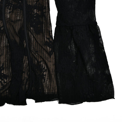 Lace Backless Wrap Floral Sleeves Mini Dress