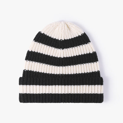 Stripe Contrast Color Knit Beanie