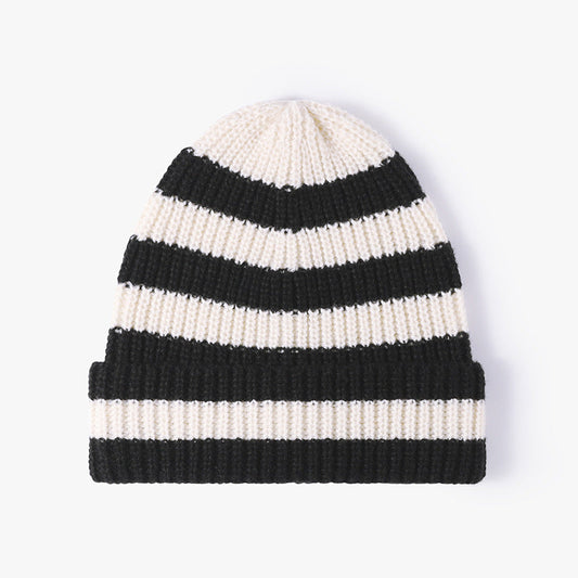 Stripe Contrast Color Knit Beanie