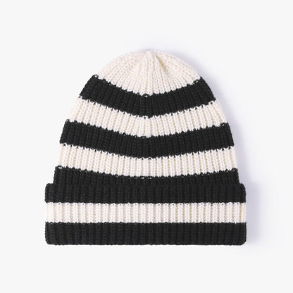 Stripe Contrast Color Knit Beanie