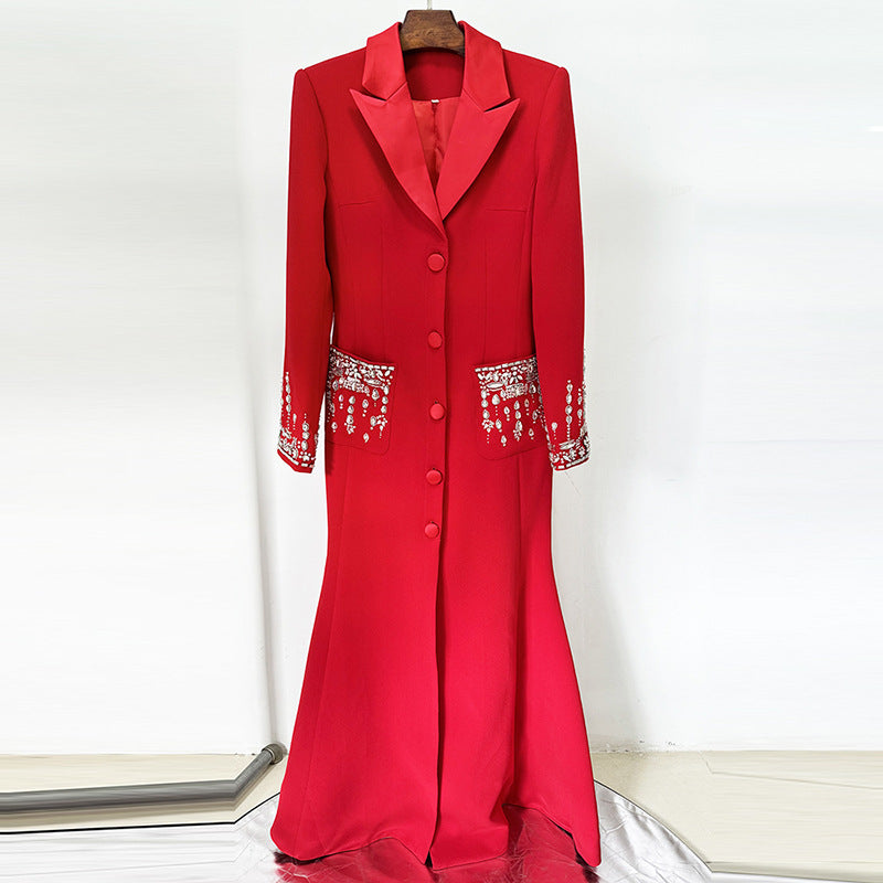 Elegant Long Mermaid Dress with Suit Collar