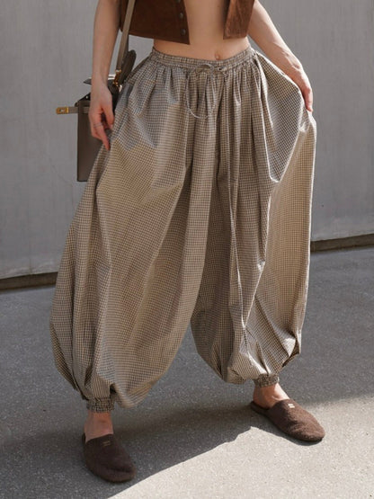 Retro Brown Lantern Pants Casual Lightweight Breathable Trousers