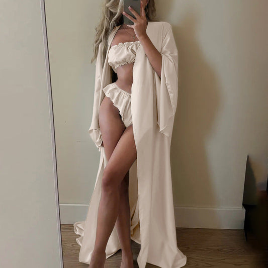 Lazy Style Long Sleeve Cardigan Pajama Set with Shorts
