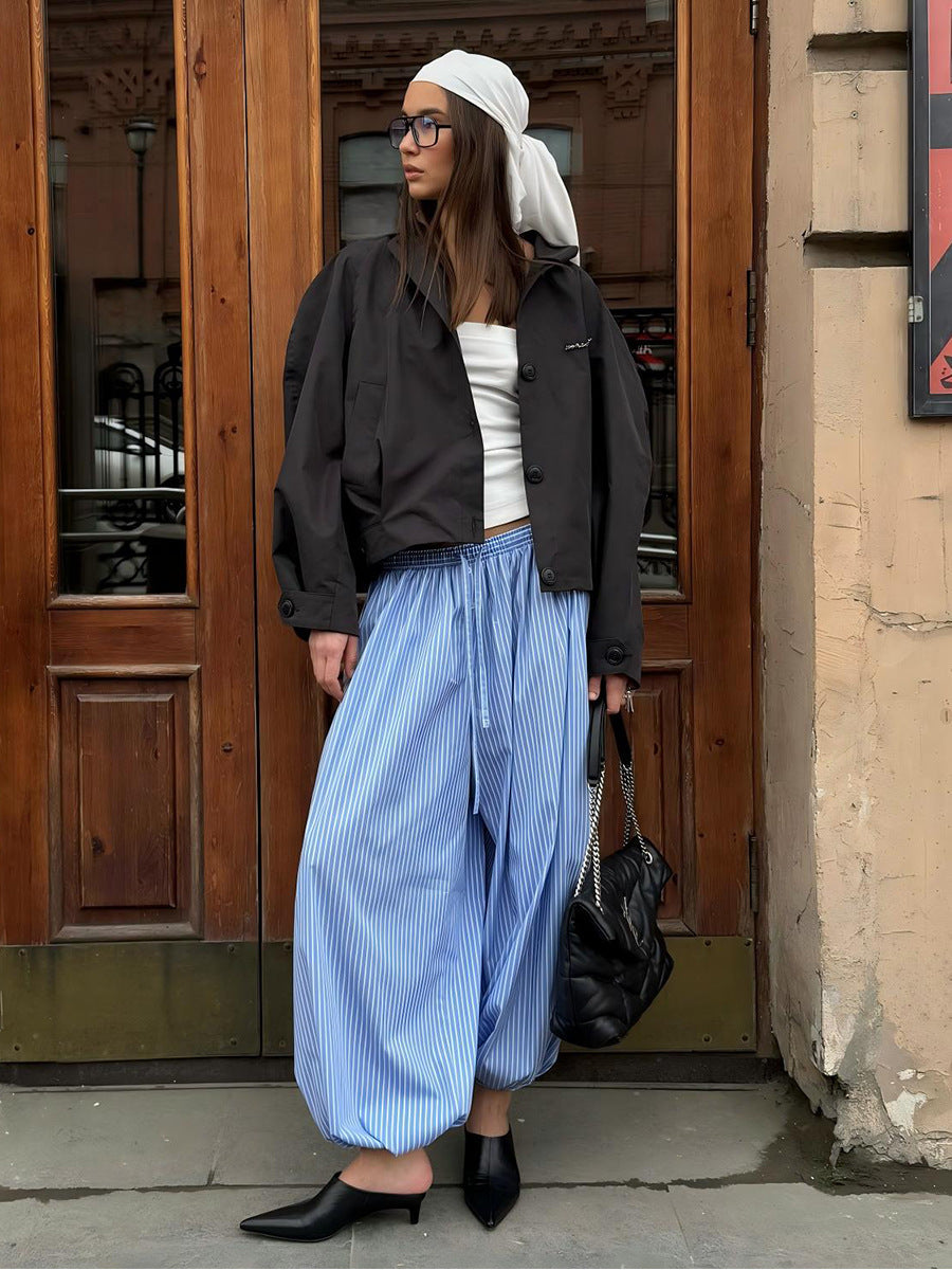 Trendy Striped Lantern Pants Casual Loose Trousers