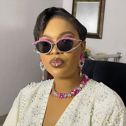 Cat Eye Bling Sunglasses Stylish Metal Frame UV400 Protection