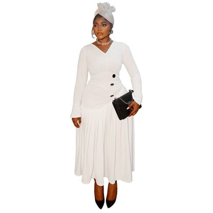 Fashionable V-Neck Maxi Dress With Ruffles