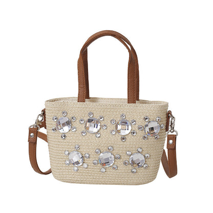 Summer Fresh Handwoven Tote Bag With Diamond Accents