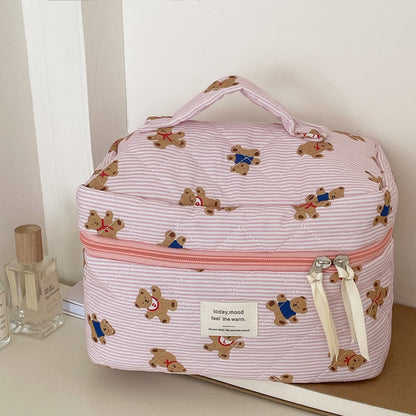 Cute Striped Bear Cosmetic Travel Organizer Bag