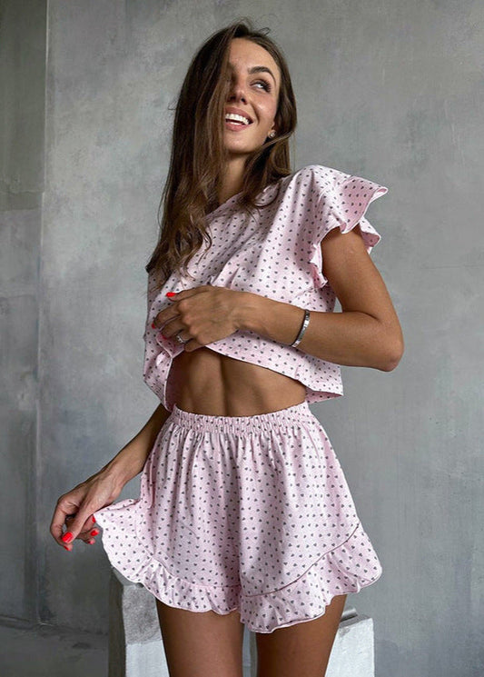 Ruffled Lounge Set Soft Fabric Playful Style