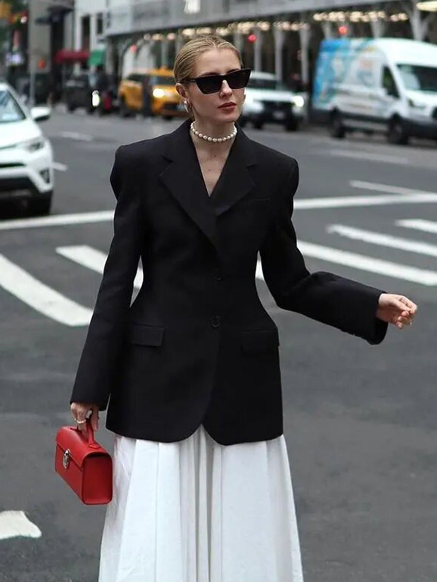 Tailored Women's Blazer with V-Neck and Waist-Cinching Design
