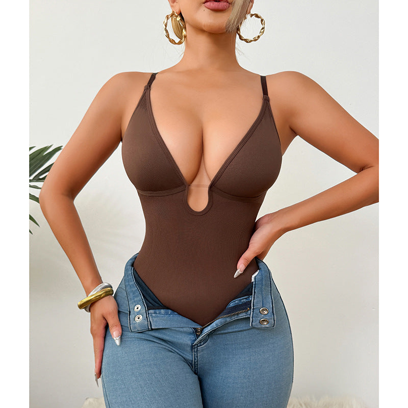 Deep V Neck Slim Fit Sexy Bodysuit For Women