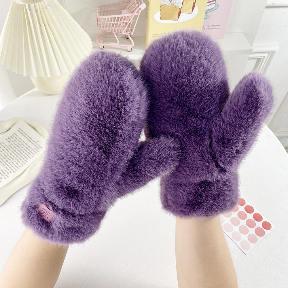 Simple Winter Thick Fuzzy Plush Thermal Gloves