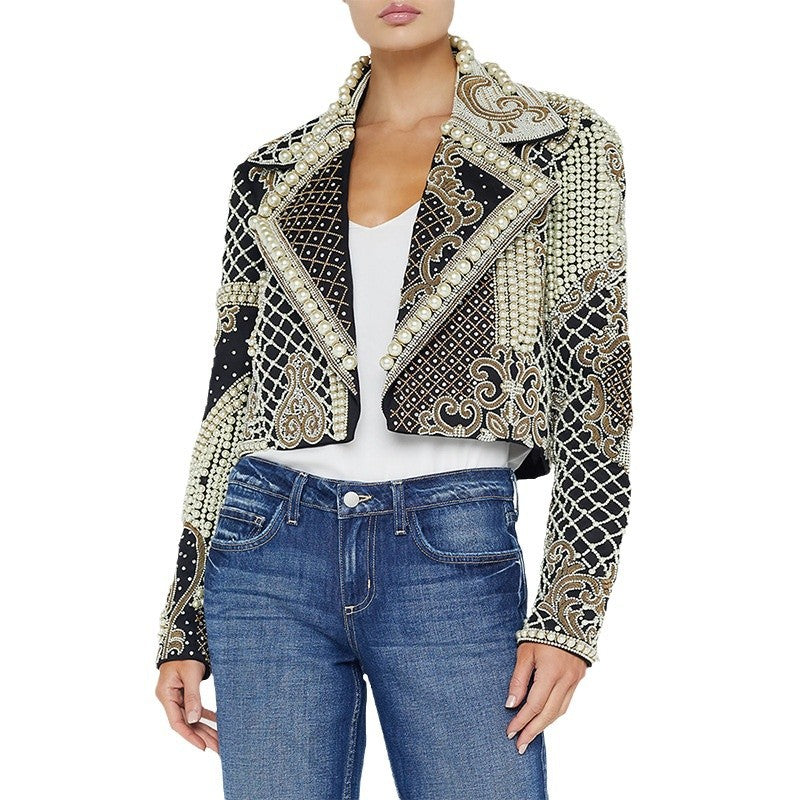 Trendy Pearl Embellished Black Jacket