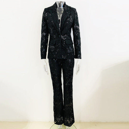 Mesh Embroidered Sequin Suit Set