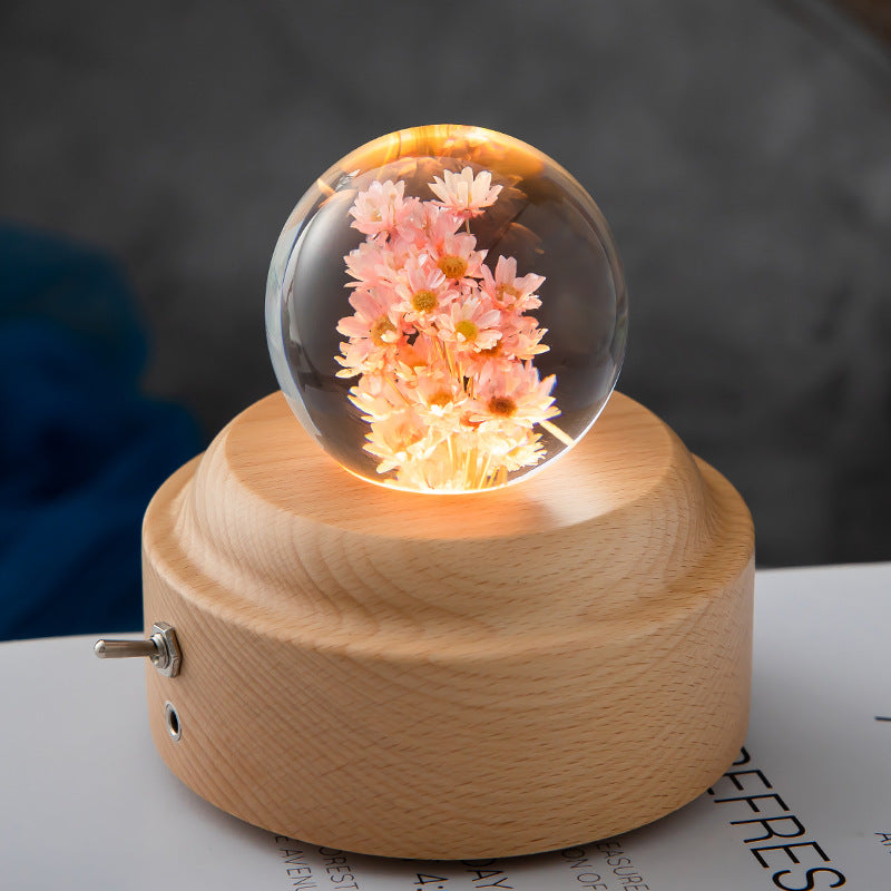 Dandelion Glowing Night Light Crystal Ball Eternal Flower Gift Wooden Birthday Gift For Girl