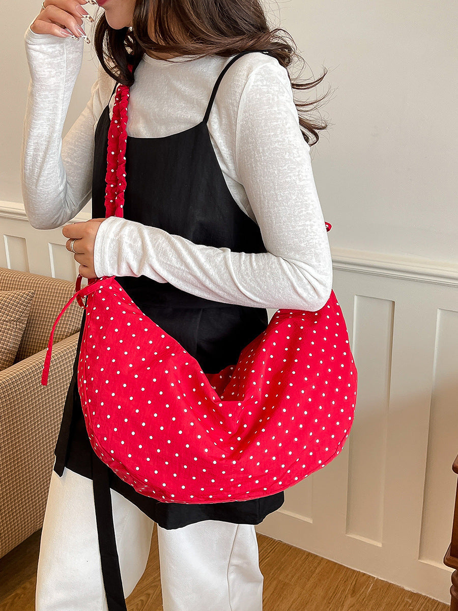Casual Dotted Doughnut Bag Soft Canvas Shoulder Bag